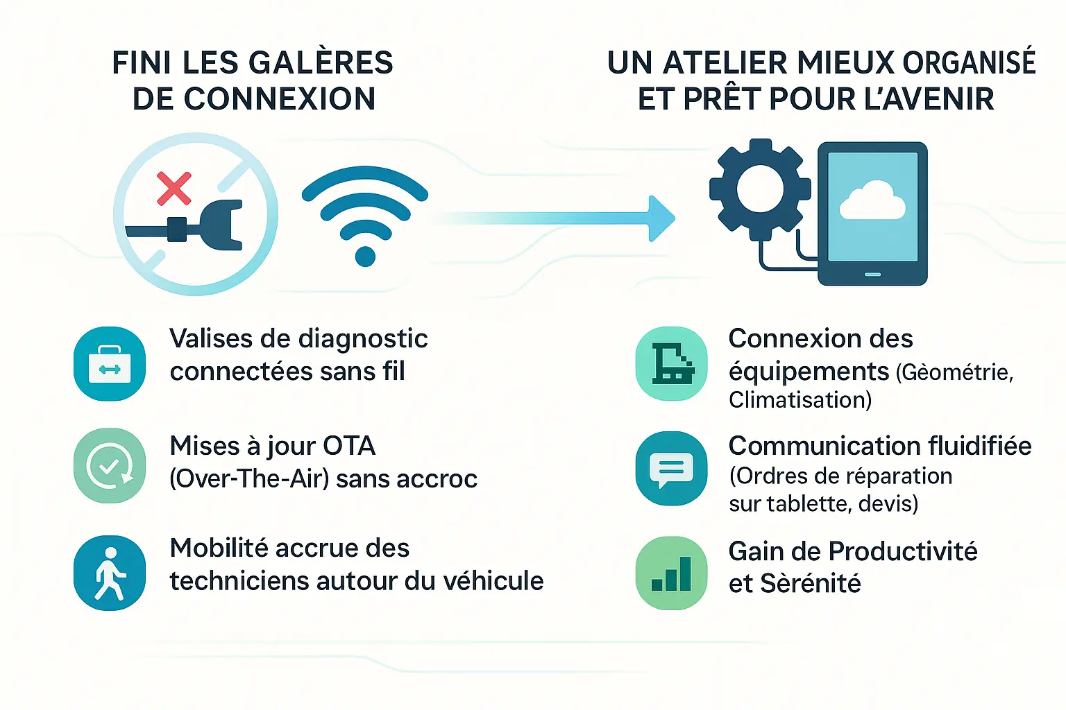 Un atelier mécanique équipé d'un réseau wifi fiable pour les valises de diagnostic Renault et les outils modernes